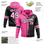 Custom Black Whte-Pink Split Ripped Pattern Baseball Pullover Sweatshirt Hoodie photo 4