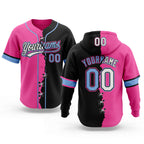 Custom Black Light Blue Pink-Whte Split Ripped Pattern Baseball Pullover Sweatshirt Hoodie