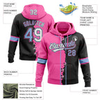 Custom Black Light Blue Pink-Whte Split Ripped Pattern Baseball Pullover Sweatshirt Hoodie photo 4