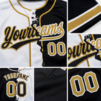 Custom Black Old Gold-White Split Ripped Pattern Baseball Pullover Sweatshirt Hoodie detail
