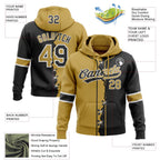 Custom Black Old Gold-White Split Ripped Pattern Baseball Pullover Sweatshirt Hoodie photo 4