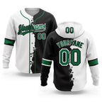 Custom Black Kelly Green-White Split Ripped Pattern Baseball Pullover Sweatshirt Hoodie