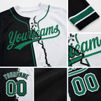 Custom Black Kelly Green-White Split Ripped Pattern Baseball Pullover Sweatshirt Hoodie detail