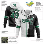 Custom Black Kelly Green-White Split Ripped Pattern Baseball Pullover Sweatshirt Hoodie photo 4