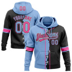 Custom Black Light Blue Pink-White Split Ripped Pattern Baseball Pullover Sweatshirt Hoodie photo 1