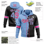 Custom Black Light Blue Pink-White Split Ripped Pattern Baseball Pullover Sweatshirt Hoodie photo 4