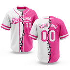 Custom Pink-White Split Ripped Pattern Baseball Pullover Sweatshirt Hoodie
