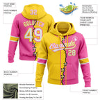 Custom Pink White-Yellow Split Ripped Pattern Baseball Pullover Sweatshirt Hoodie photo 3