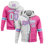 Custom Pink White-Light Blue Split Ripped Pattern Baseball Pullover Sweatshirt Hoodie photo 1