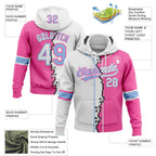 Custom Pink White-Light Blue Split Ripped Pattern Baseball Pullover Sweatshirt Hoodie photo 3