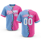 Custom Pink White-Light Blue Split Ripped Pattern Baseball Pullover Sweatshirt Hoodie