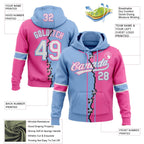 Custom Pink White-Light Blue Split Ripped Pattern Baseball Pullover Sweatshirt Hoodie photo 3