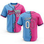 Custom Pink White Light Blue-Black Split Ripped Pattern Baseball Pullover Sweatshirt Hoodie