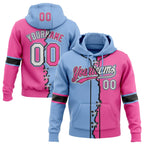 Custom Pink White Light Blue-Black Split Ripped Pattern Baseball Pullover Sweatshirt Hoodie photo 1