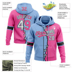 Custom Pink White Light Blue-Black Split Ripped Pattern Baseball Pullover Sweatshirt Hoodie photo 3