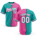 Custom Pink White-Aqua Split Ripped Pattern Baseball Pullover Sweatshirt Hoodie
