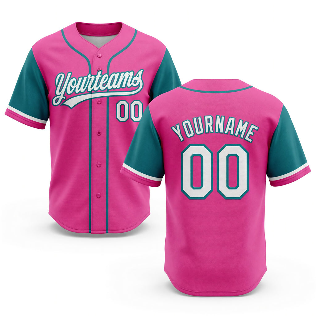 Custom Pink White-Teal Split Ripped Pattern Baseball Pullover Sweatshirt Hoodie