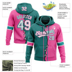 Custom Pink White-Teal Split Ripped Pattern Baseball Pullover Sweatshirt Hoodie photo 3