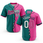 Custom Pink White Teal-Black Split Ripped Pattern Baseball Pullover Sweatshirt Hoodie