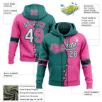 Custom Pink White Teal-Black Split Ripped Pattern Baseball Pullover Sweatshirt Hoodie photo 3