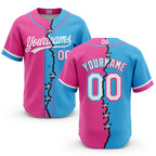Custom Pink White-Sky Blue Split Ripped Pattern Baseball Pullover Sweatshirt Hoodie