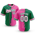 Custom Pink White-Kelly Green Split Ripped Pattern Baseball Pullover Sweatshirt Hoodie