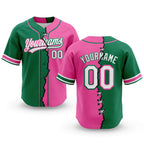 Custom Pink White-Kelly Green Split Ripped Pattern Baseball Pullover Sweatshirt Hoodie