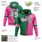 Custom Pink White-Kelly Green Split Ripped Pattern Baseball Pullover Sweatshirt Hoodie photo 3