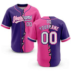 Custom Pink White-Purple Split Ripped Pattern Baseball Pullover Sweatshirt Hoodie
