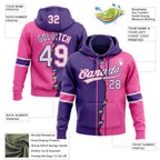 Custom Pink White-Purple Split Ripped Pattern Baseball Pullover Sweatshirt Hoodie photo 3