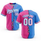 Custom Pink White-Powder Blue Split Ripped Pattern Baseball Pullover Sweatshirt Hoodie