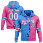 Custom Pink White-Powder Blue Split Ripped Pattern Baseball Pullover Sweatshirt Hoodie photo 1