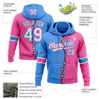 Custom Pink White-Powder Blue Split Ripped Pattern Baseball Pullover Sweatshirt Hoodie photo 3