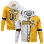 Custom Gold Black-White Split Ripped Pattern Baseball Pullover Sweatshirt Hoodie photo 1
