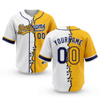Custom Gold Navy-White Split Ripped Pattern Baseball Pullover Sweatshirt Hoodie