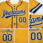 Custom Gold Navy-White Split Ripped Pattern Baseball Pullover Sweatshirt Hoodie detail