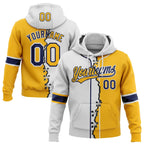 Custom Gold Navy-White Split Ripped Pattern Baseball Pullover Sweatshirt Hoodie photo 1