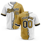 Custom Old Gold Black-White Split Ripped Pattern Baseball Pullover Sweatshirt Hoodie