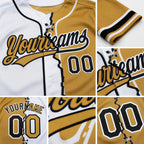 Custom Old Gold Black-White Split Ripped Pattern Baseball Pullover Sweatshirt Hoodie detail