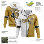 Custom Old Gold Black-White Split Ripped Pattern Baseball Pullover Sweatshirt Hoodie photo 3