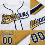 Custom Old Gold Navy-White Split Ripped Pattern Baseball Pullover Sweatshirt Hoodie detail