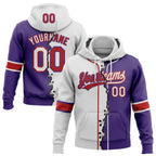Custom Purple White-Red Split Ripped Pattern Baseball Pullover Sweatshirt Hoodie photo 1