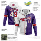 Custom Purple White-Red Split Ripped Pattern Baseball Pullover Sweatshirt Hoodie photo 3