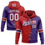 Custom Purple White-Red Split Ripped Pattern Baseball Pullover Sweatshirt Hoodie photo 1