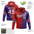 Custom Purple White-Red Split Ripped Pattern Baseball Pullover Sweatshirt Hoodie photo 3