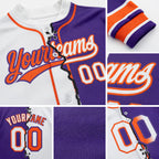 Custom Purple White-Orange Split Ripped Pattern Baseball Pullover Sweatshirt Hoodie detail