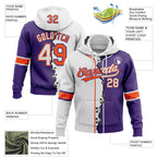 Custom Purple White-Orange Split Ripped Pattern Baseball Pullover Sweatshirt Hoodie photo 3