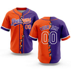 Custom Purple Orange-White Split Ripped Pattern Baseball Pullover Sweatshirt Hoodie