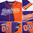 Custom Purple Orange-White Split Ripped Pattern Baseball Pullover Sweatshirt Hoodie detail
