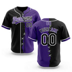 Custom Purple Black-White Split Ripped Pattern Baseball Pullover Sweatshirt Hoodie